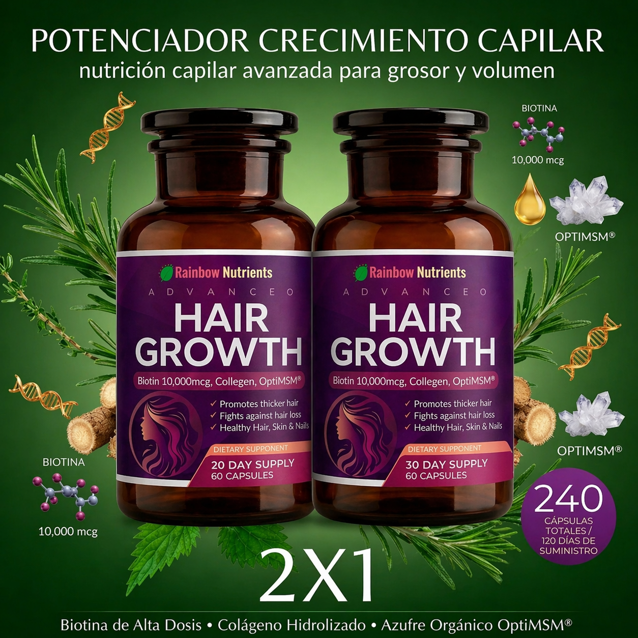 ADVANCED HAIR GROWTH® X 120 CÁPSULAS: Potencia, Crecimiento y Desarrollo Capilar Nutricional